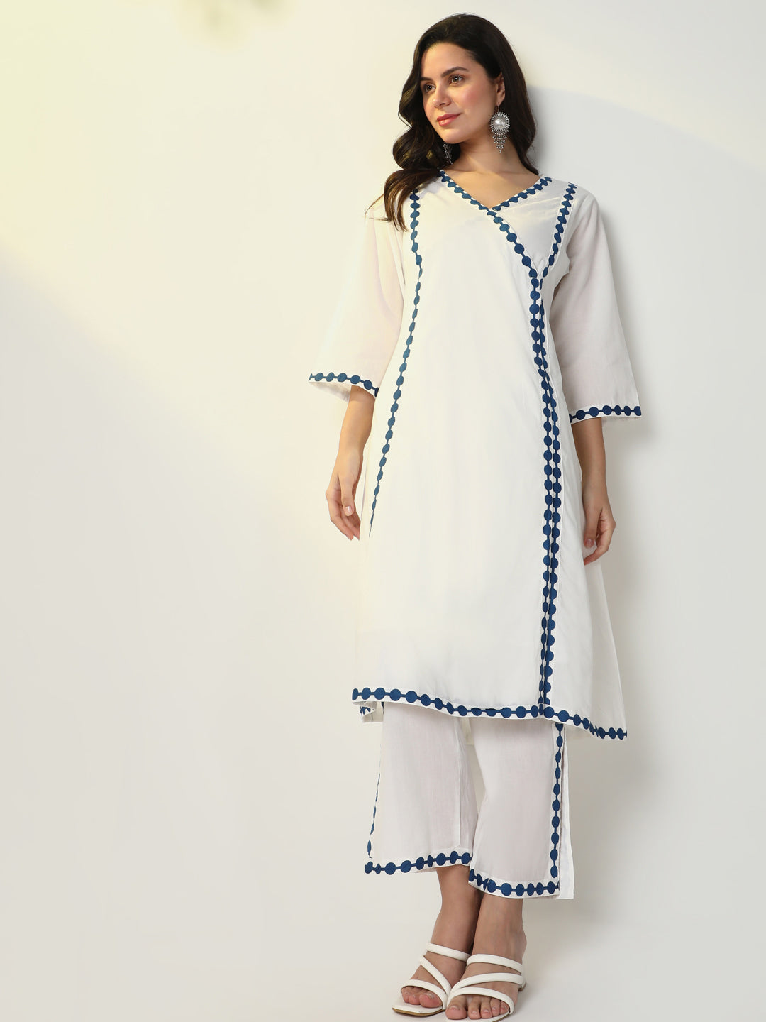 Women White Solid A-Line Kurta Set