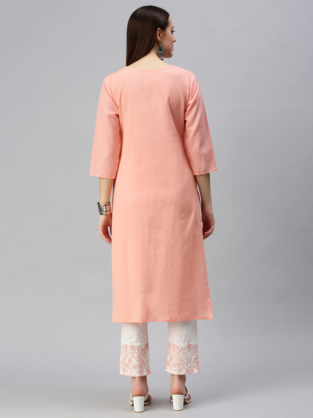 Women Straight Pink Embroidered Kurta and Trousers