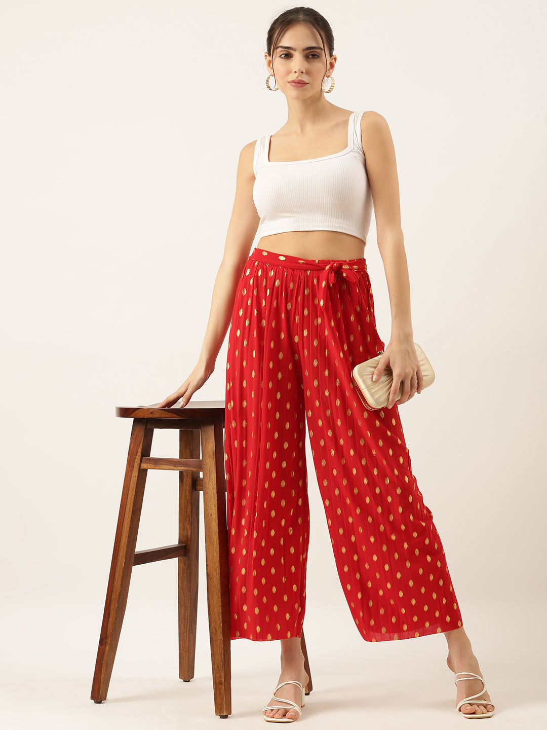 Women's Red Printed Parallel Trouser