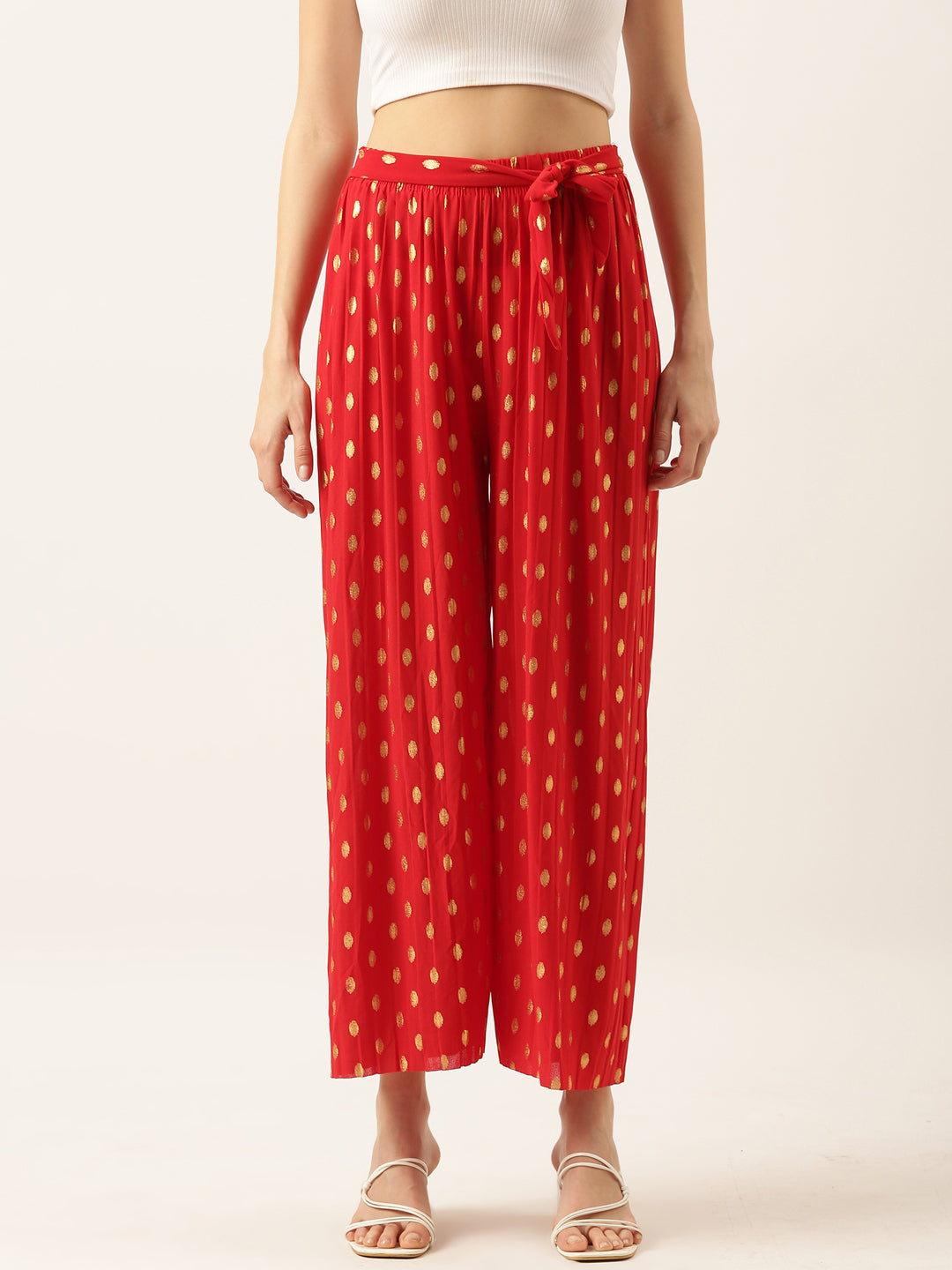 Women's Red Printed Parallel Trouser