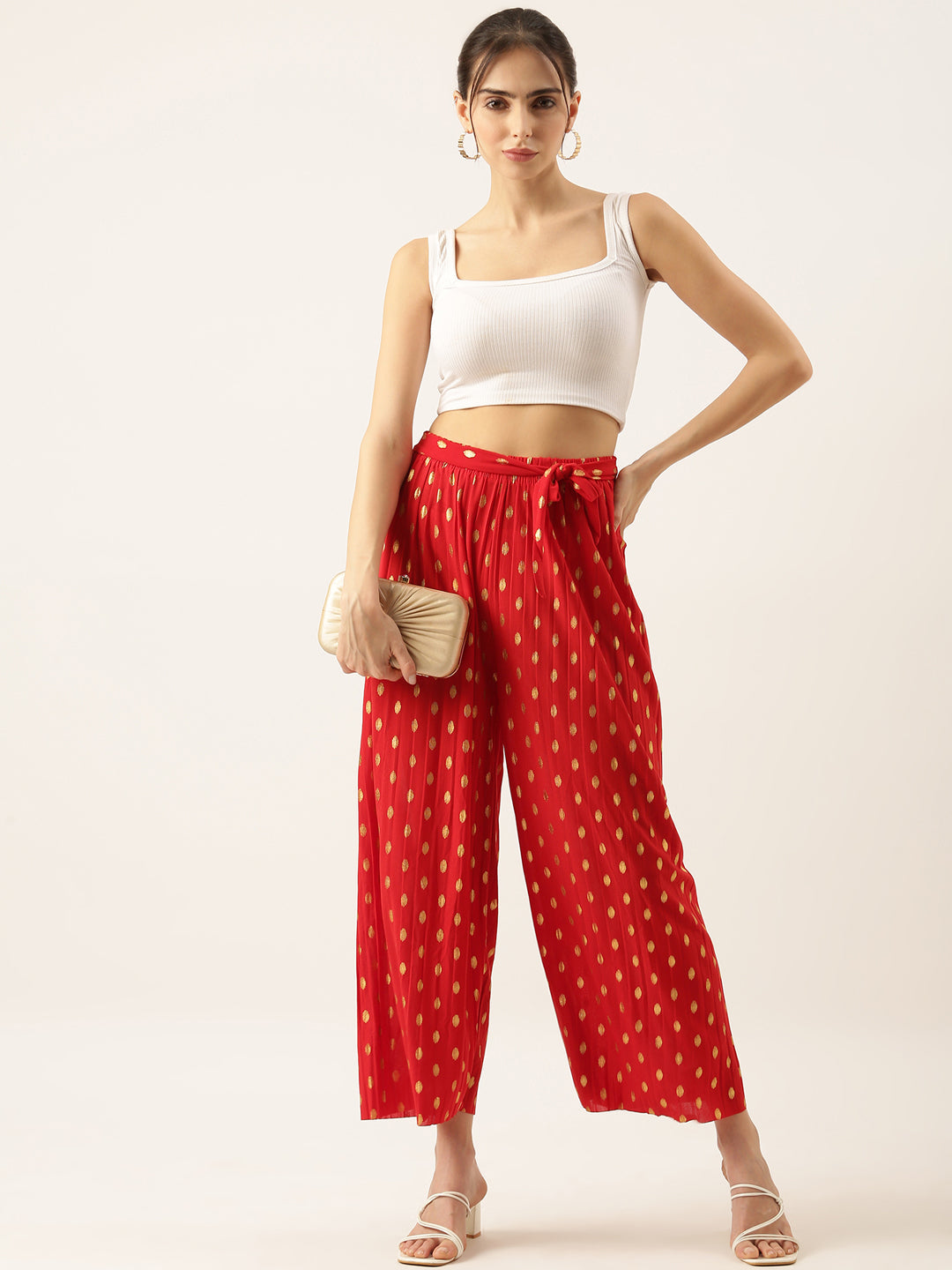 Women's Red Printed Parallel Trouser