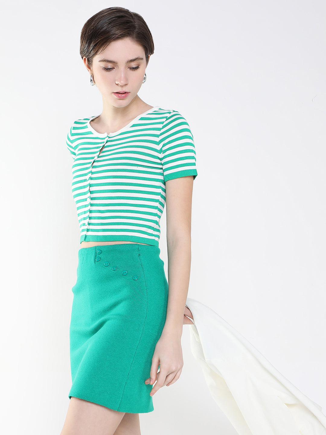 Women Striped Green Fitted Top