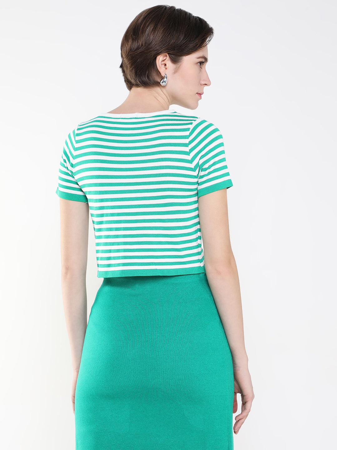 Women Striped Green Fitted Top