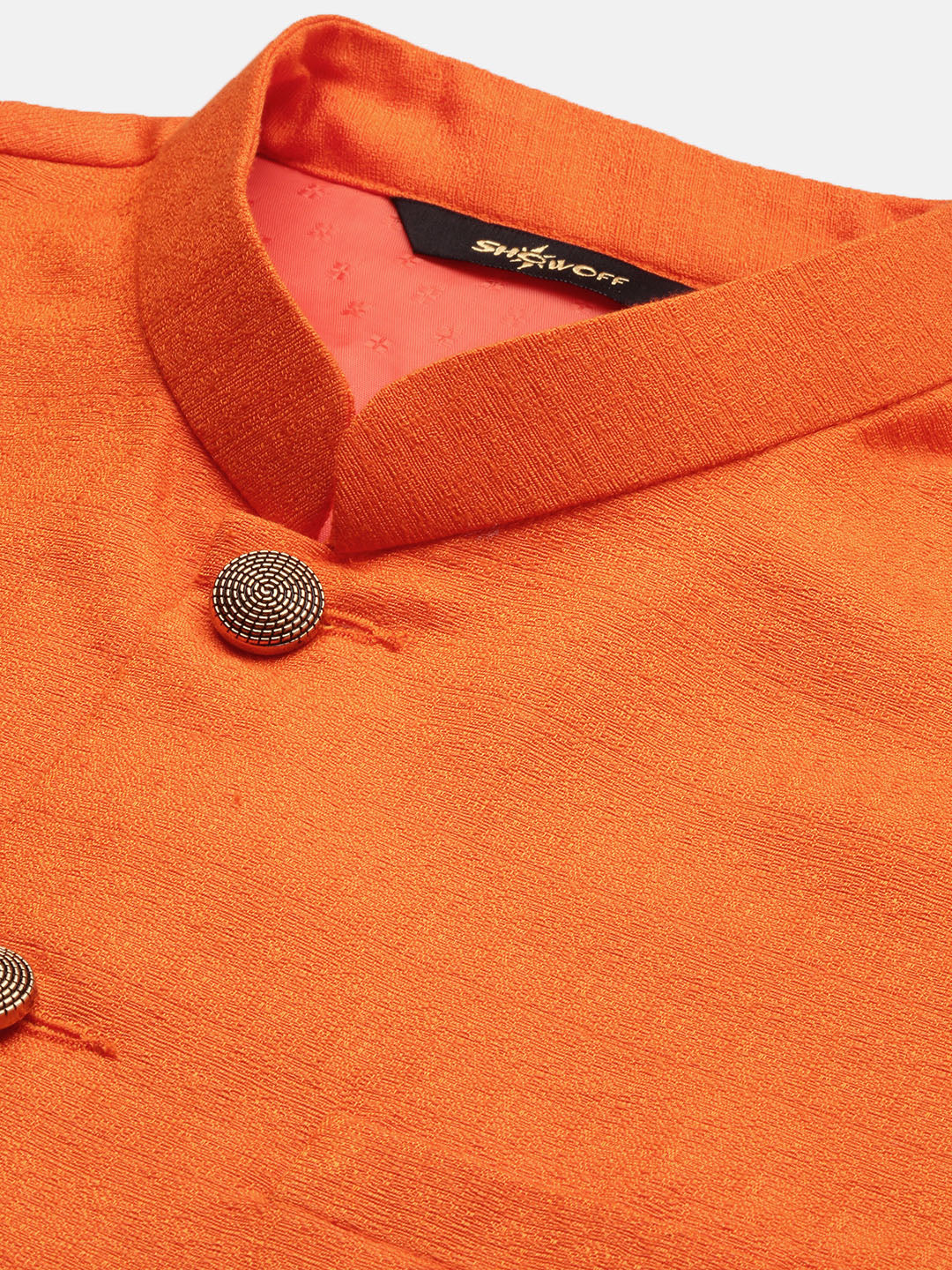 Men Solid Orange Slim Fit Nehru Jacket