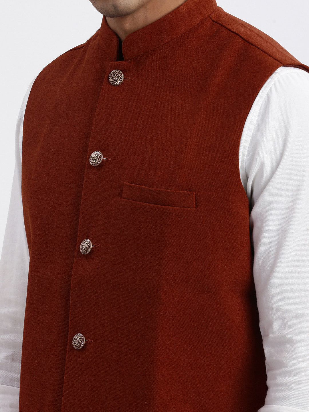 Men Brown Solid Nehru Jacket