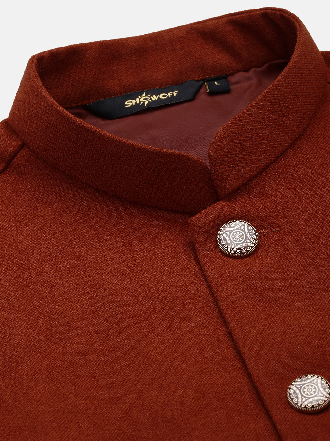 Men Brown Solid Nehru Jacket