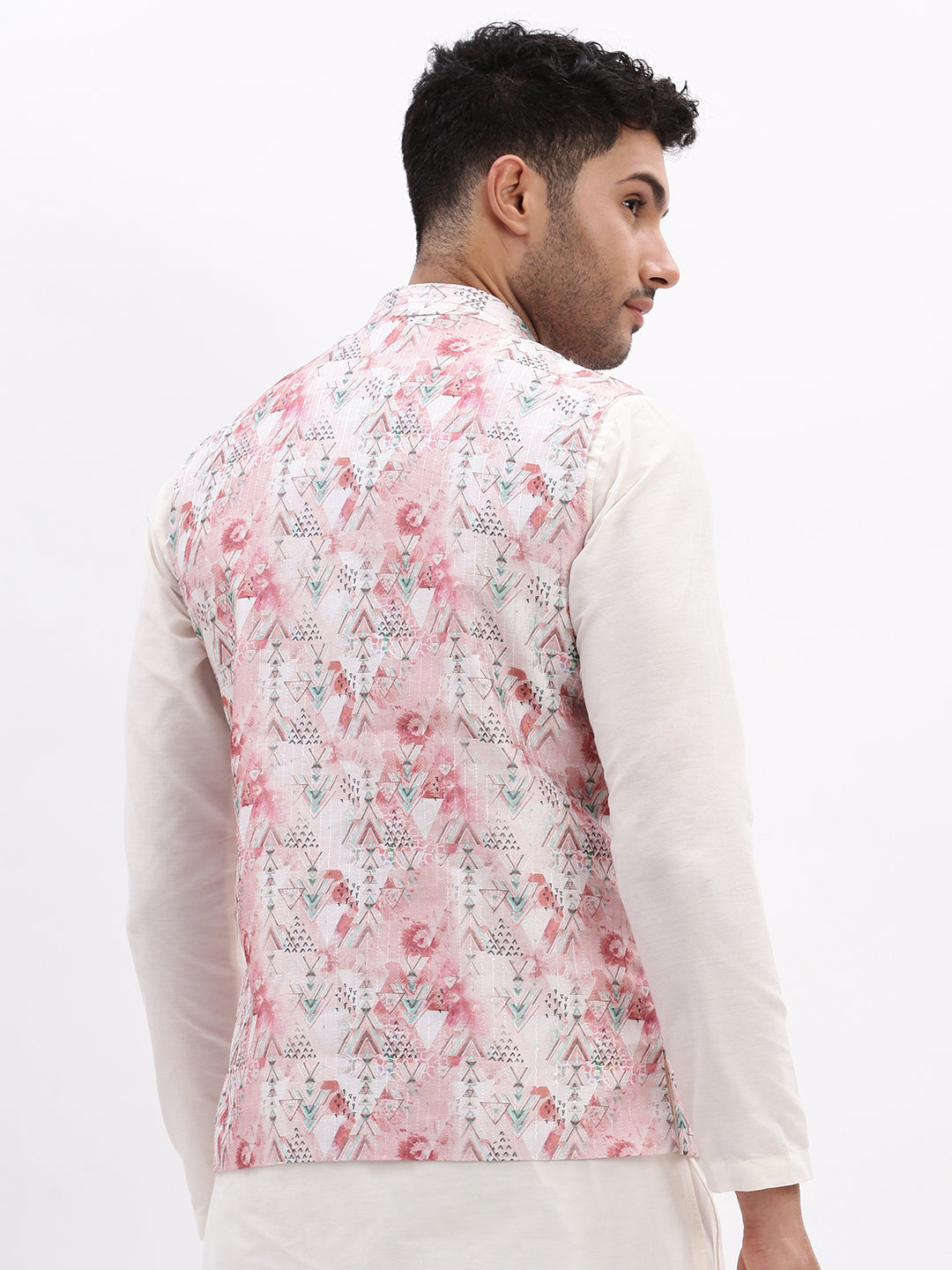 Men Printed Peach Nehru Jacket