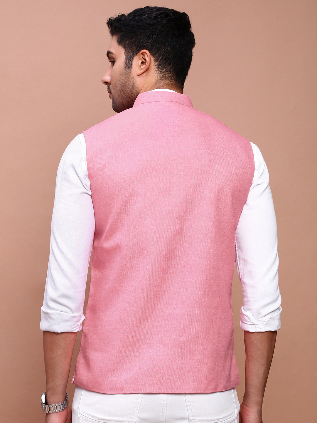 Men Solid Pink Slim Fit Nehru Jacket