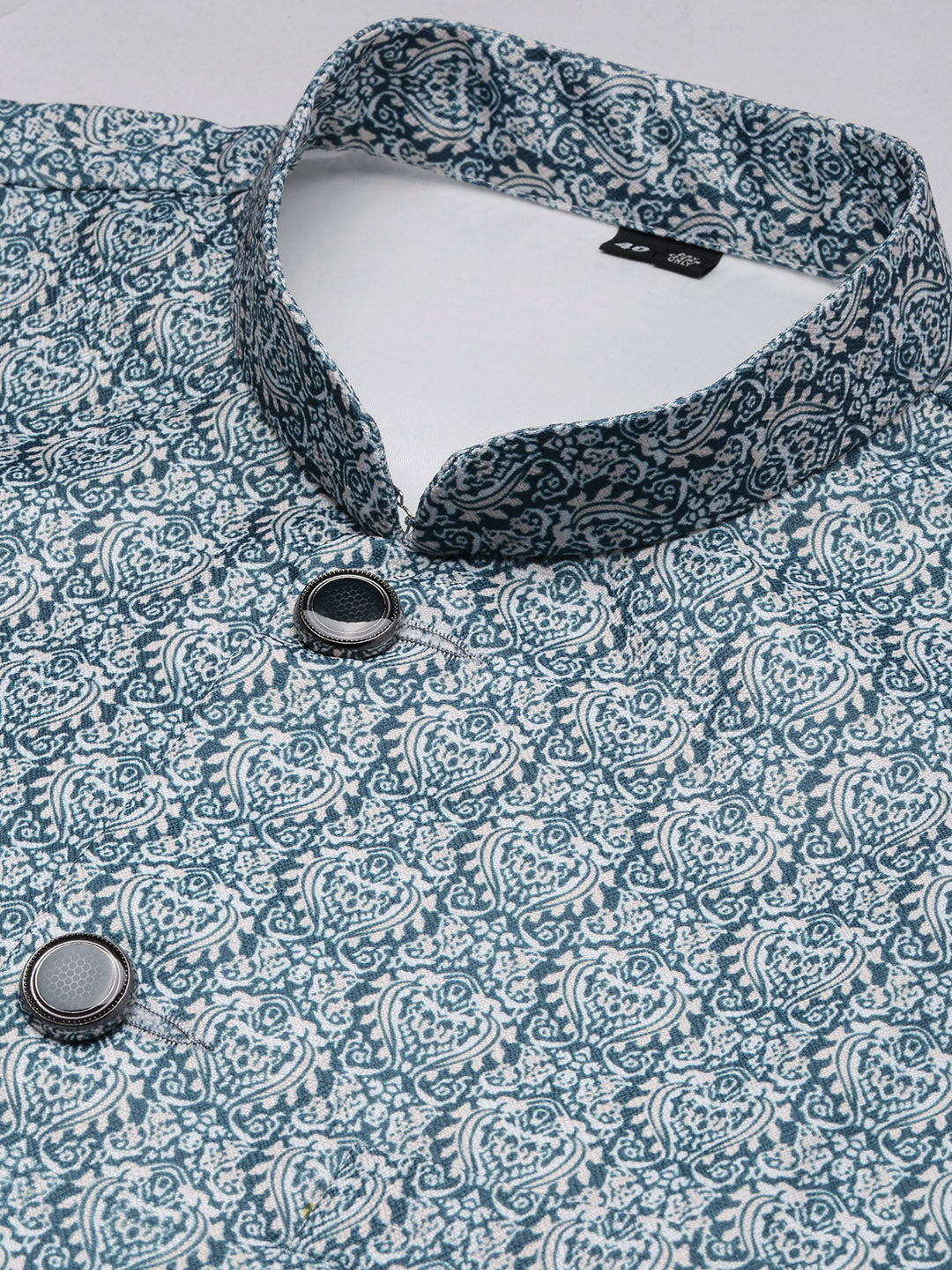 Men Printed Teal Slim Fit Nehru Jacket