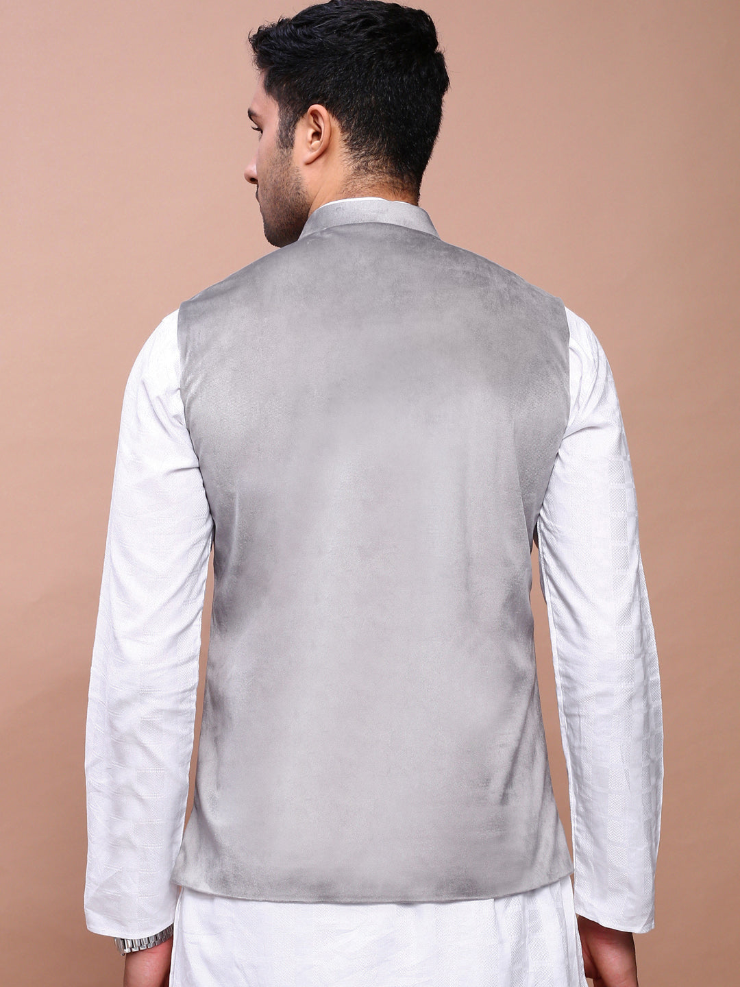 Men Solid Grey Slim Fit Nehru Jacket