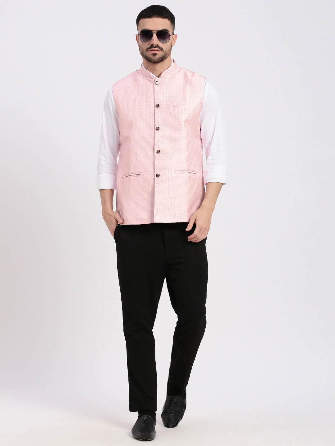 Men Solid Peach Nehru Jacket