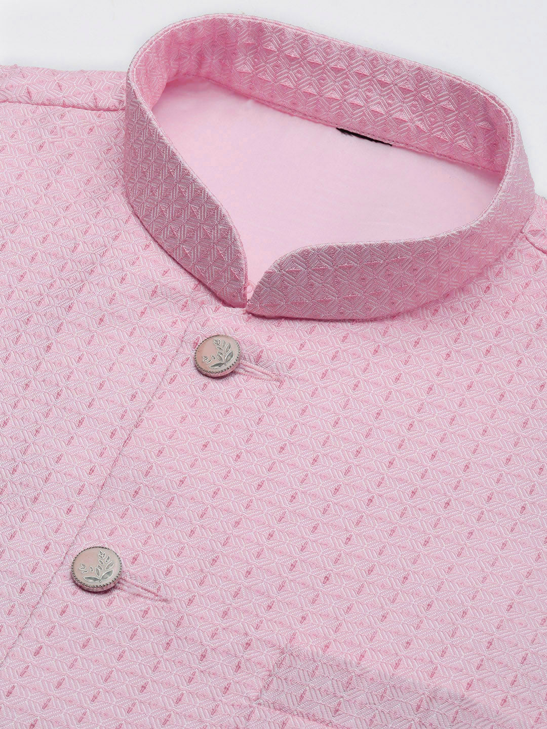 Men Solid Pink Nehru Jacket