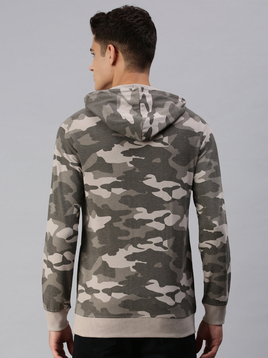 Men Hooded Camouflage Grey Pullover