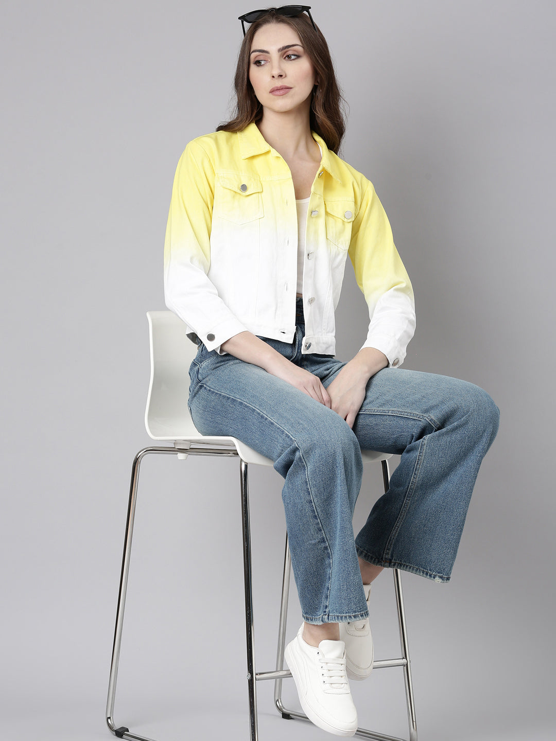 Women Yellow Ombre Denim Jacket