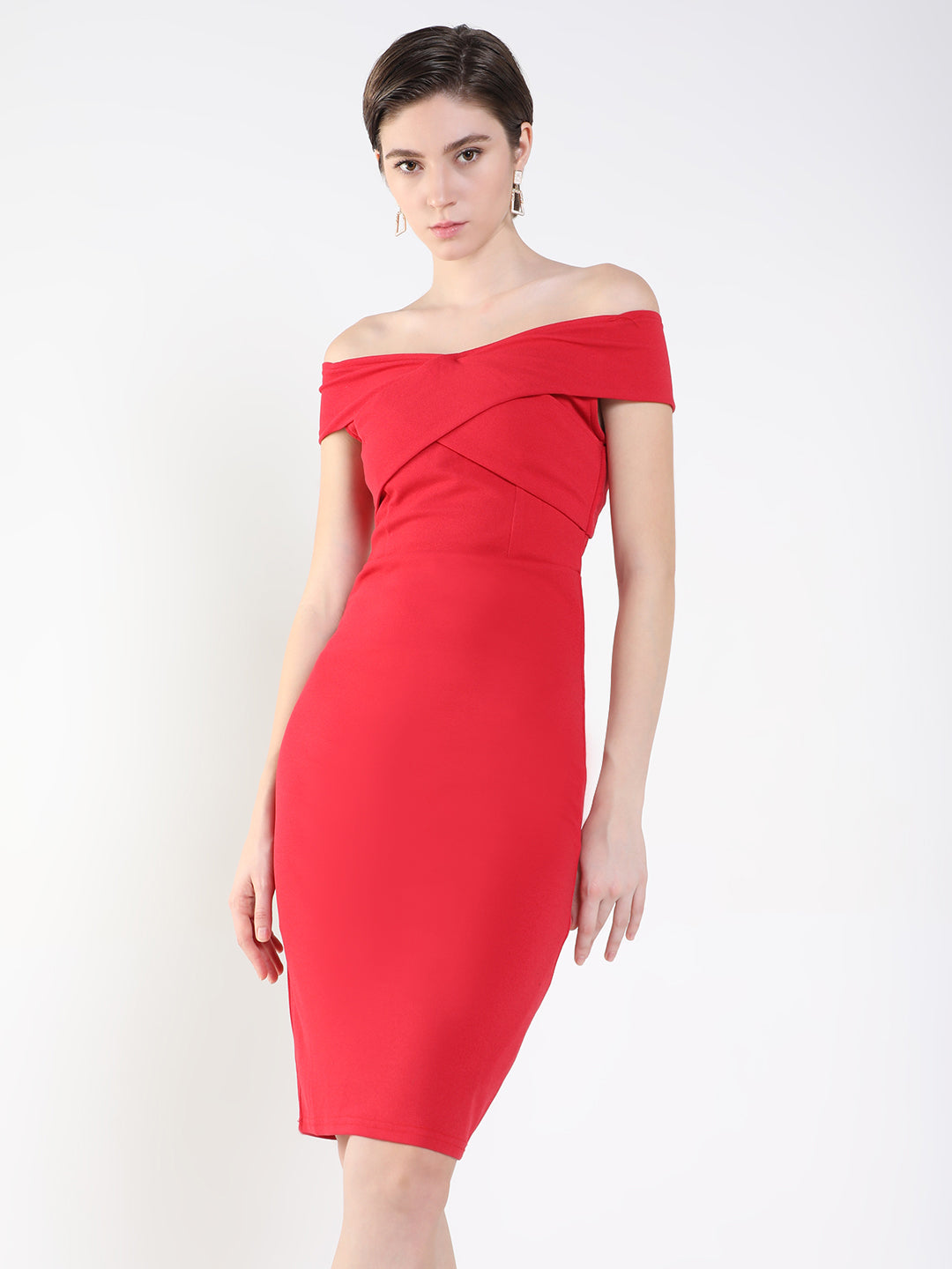 Women Solid Red Bodycon Dress