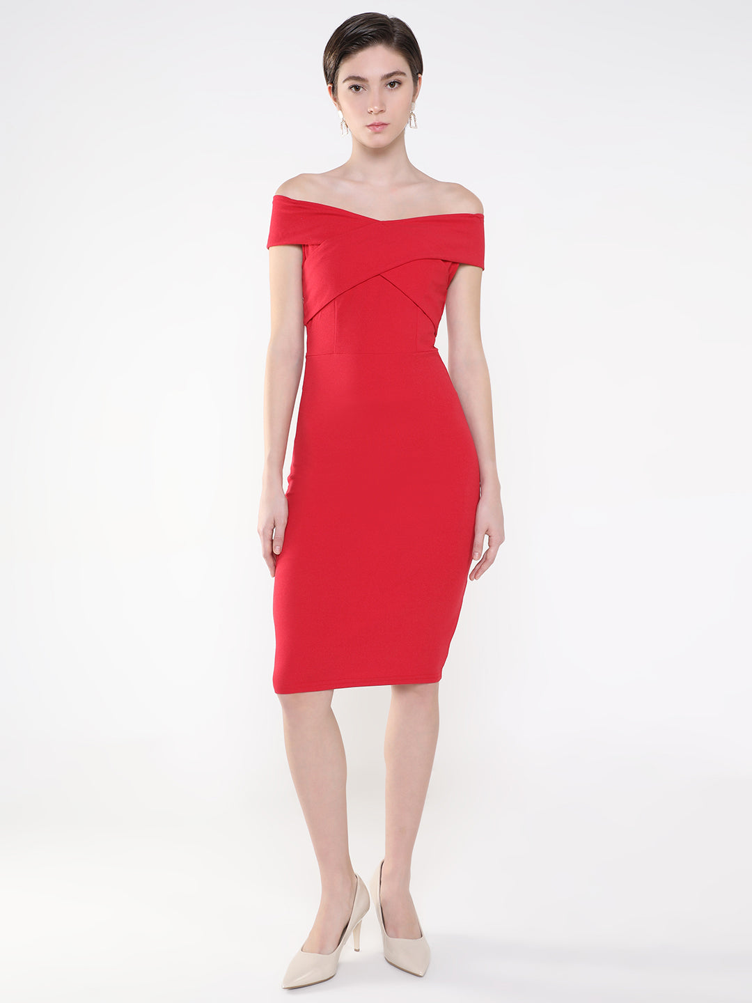 Women Solid Red Bodycon Dress