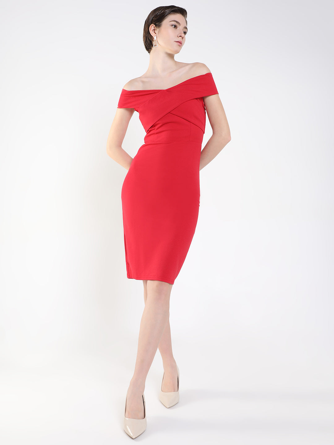 Women Solid Red Bodycon Dress