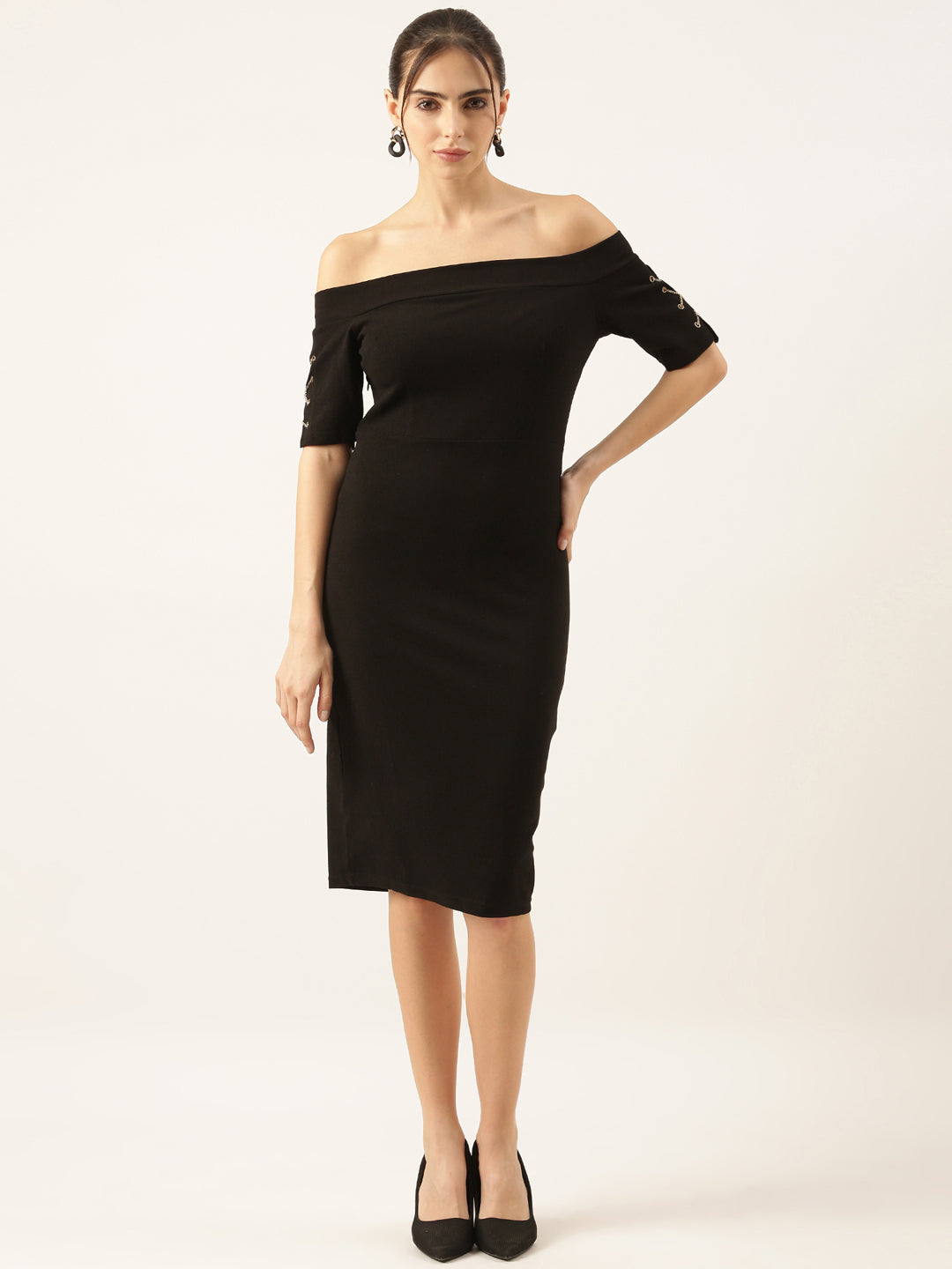 Women Solid Black Sheath Dress