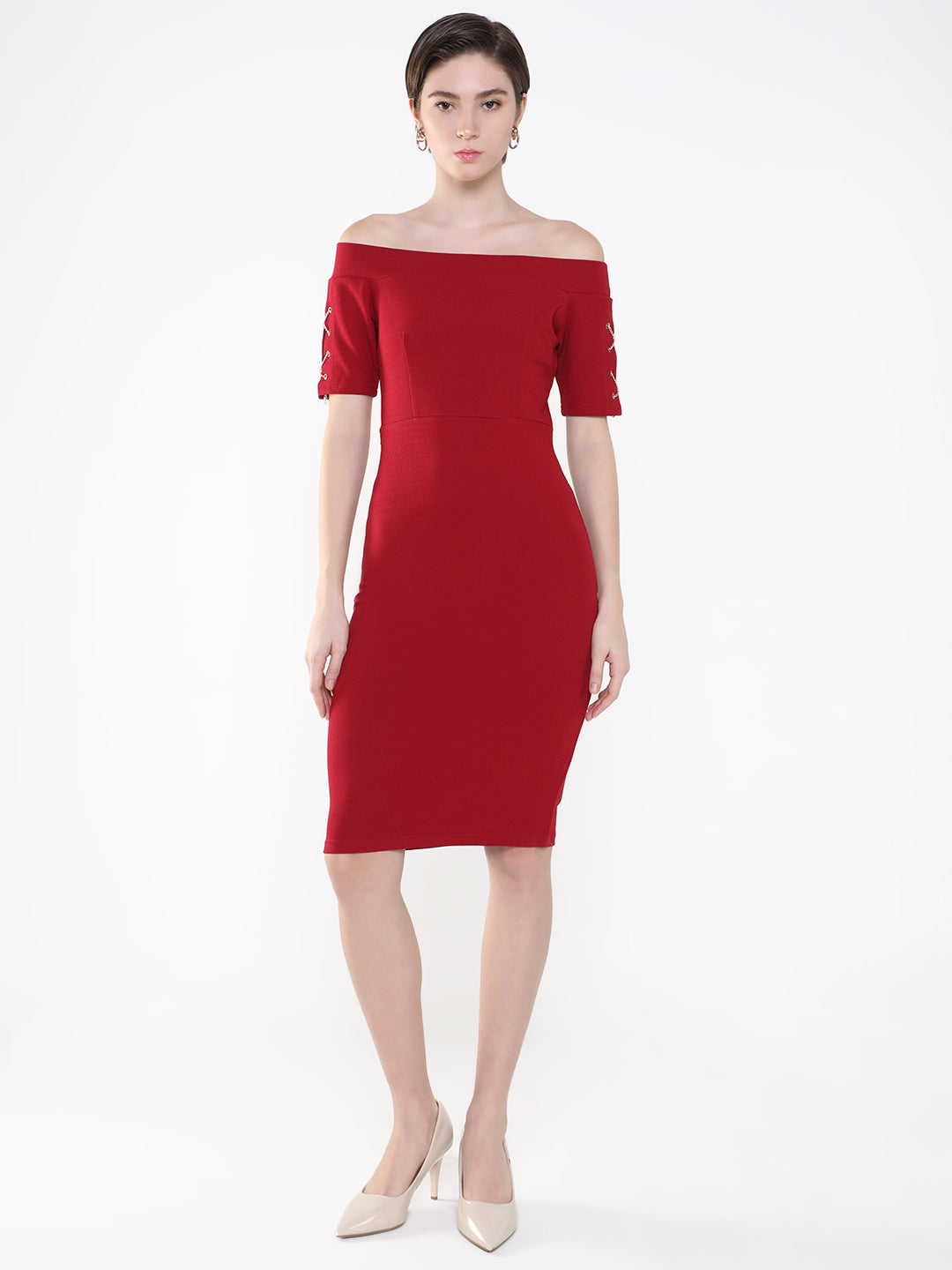 Women Solid Red Sheath Dress