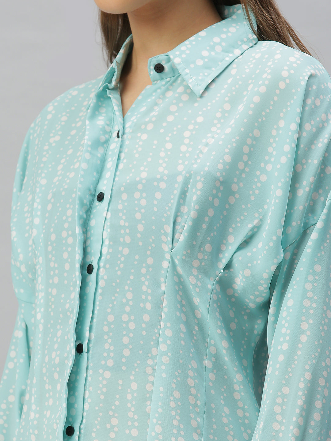 Women Slim Fit Blue Polka Dots Shirt