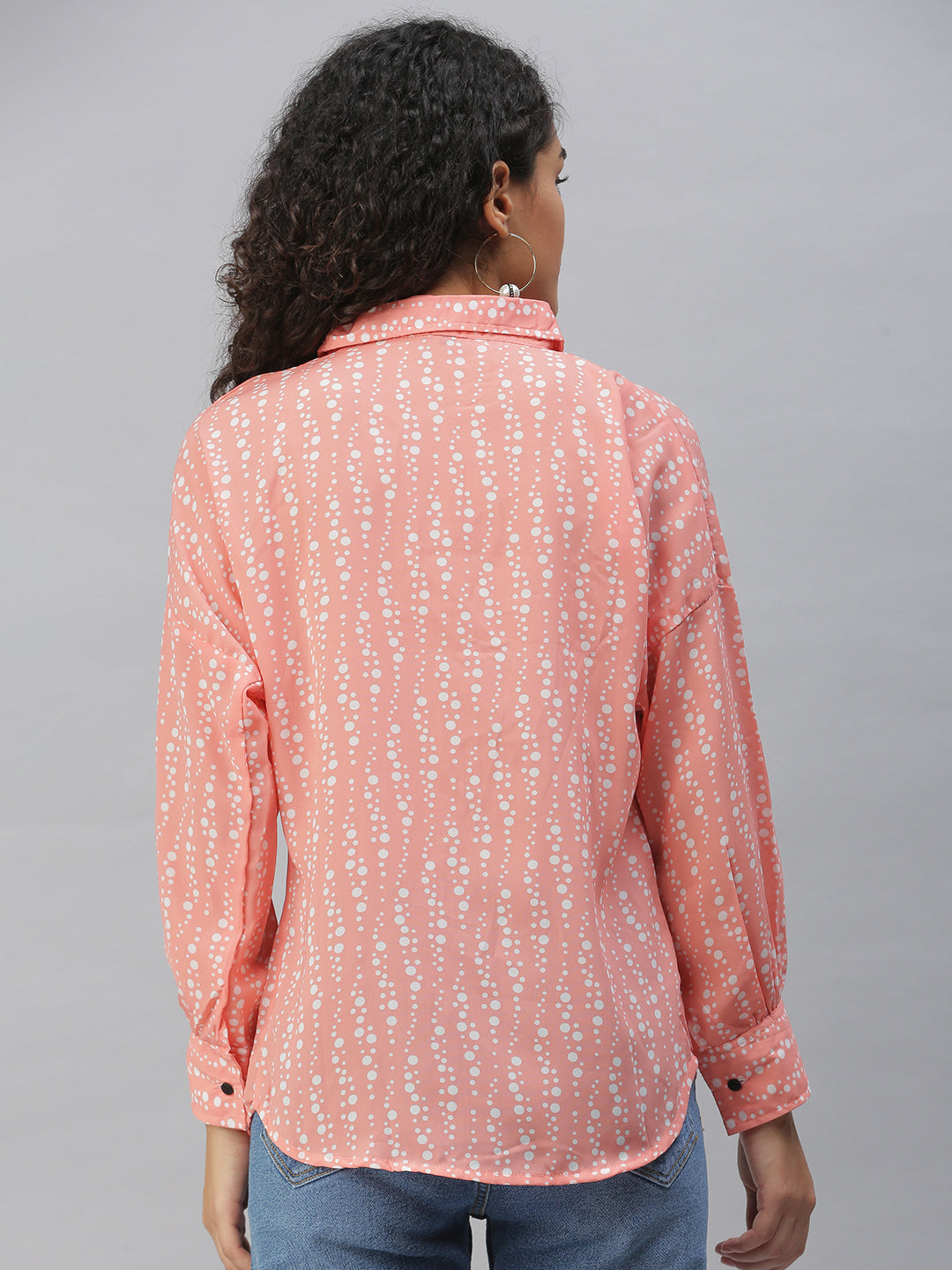 Women Collared Printed Peach Shirts