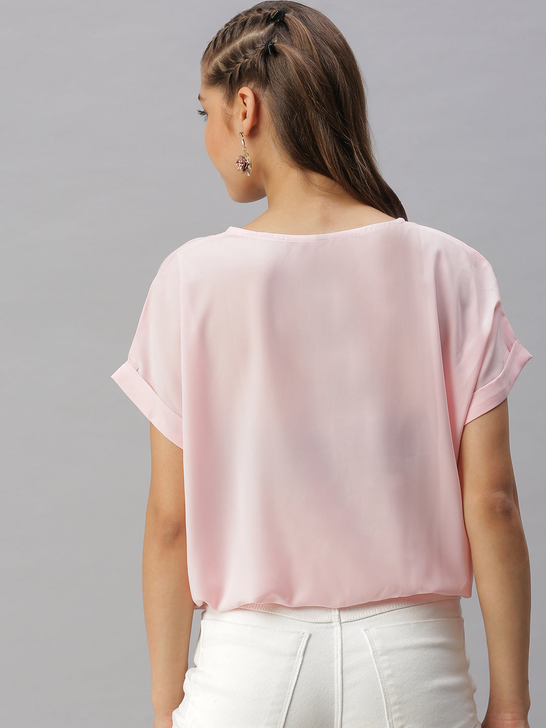 Women Solid Pink Cinched Waist Top