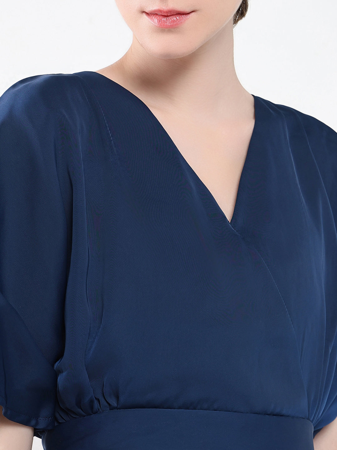 Women Solid Navy Blue Blouson Top