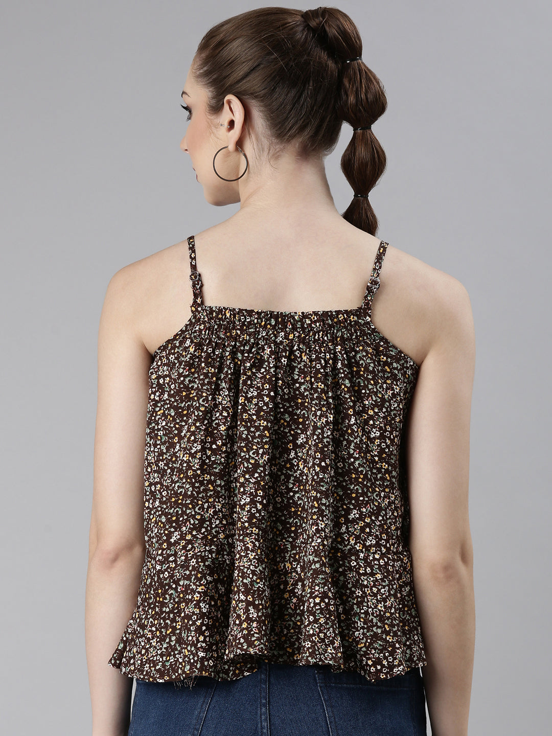Women Brown Floral Tiered Top