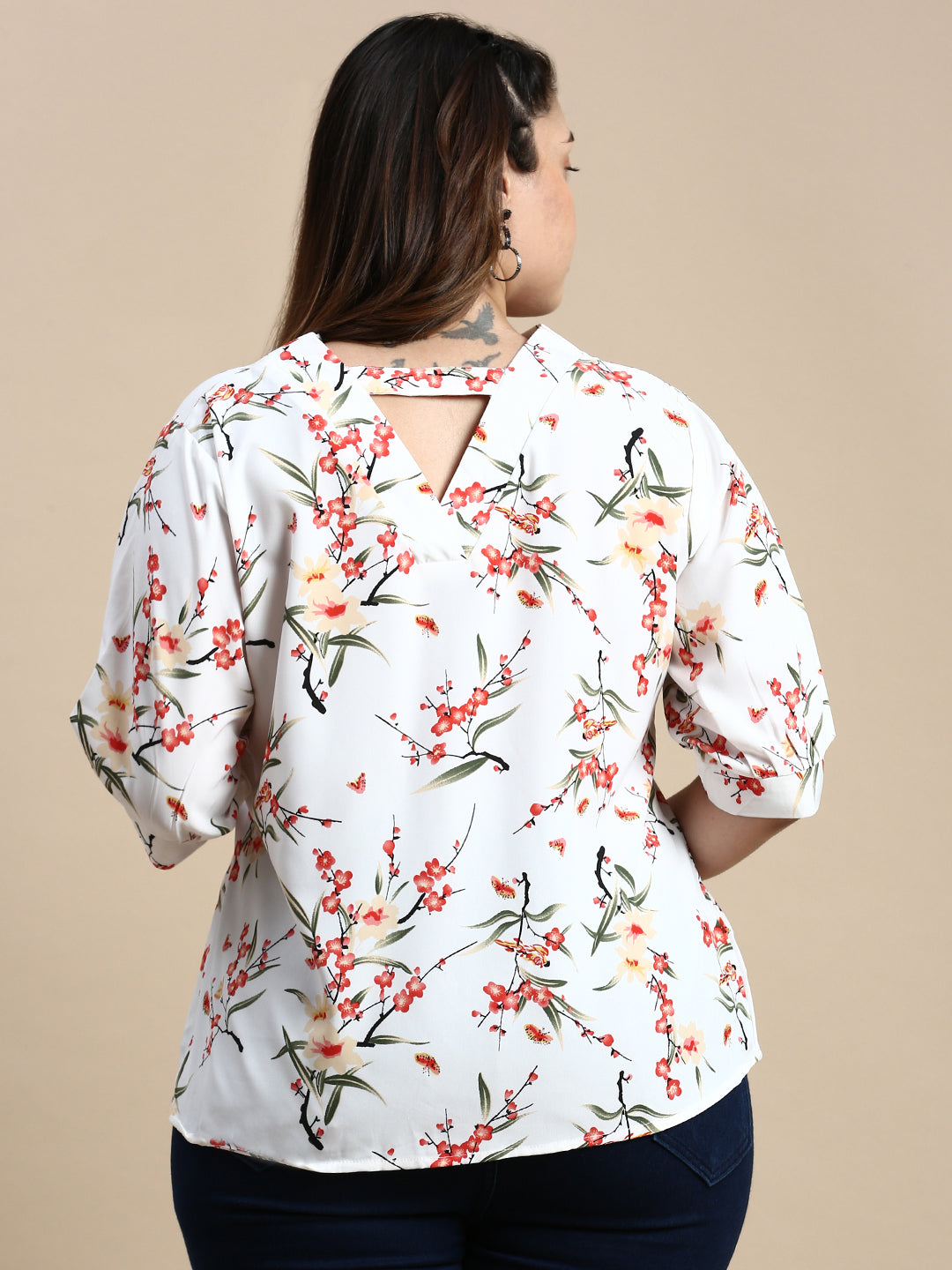 Women Floral Off White Top