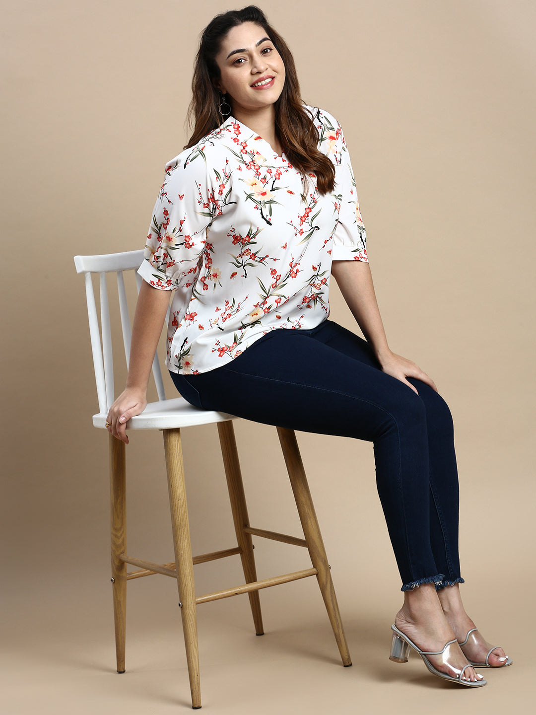 Women Floral Off White Top