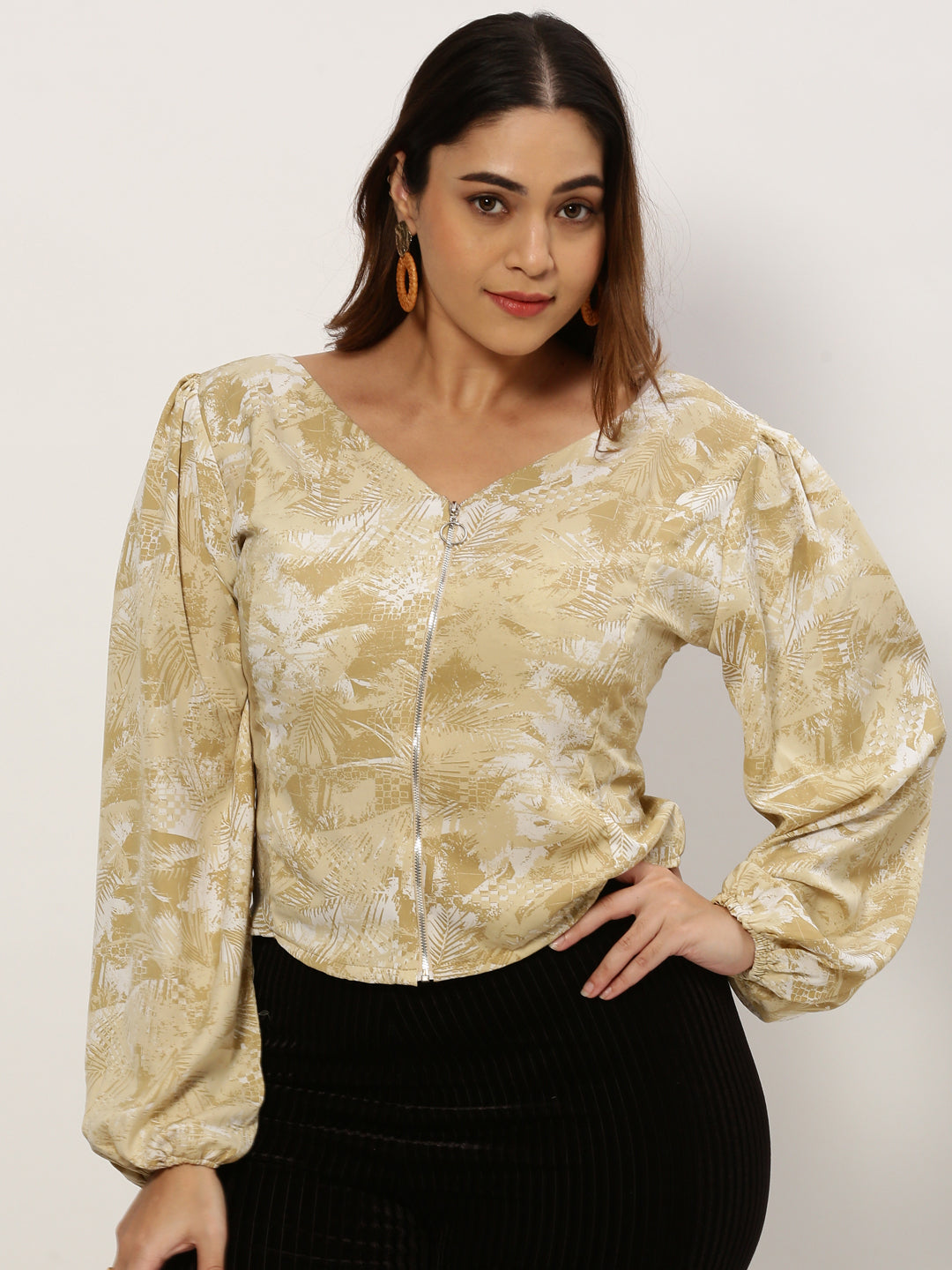 Women Floral Beige Top