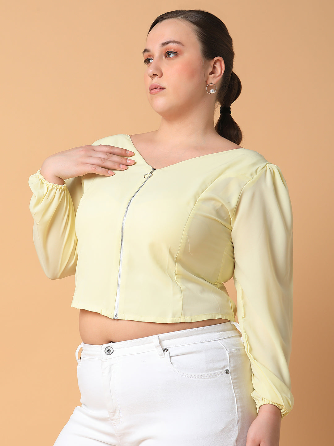 Women Solid Yellow Smocking Top