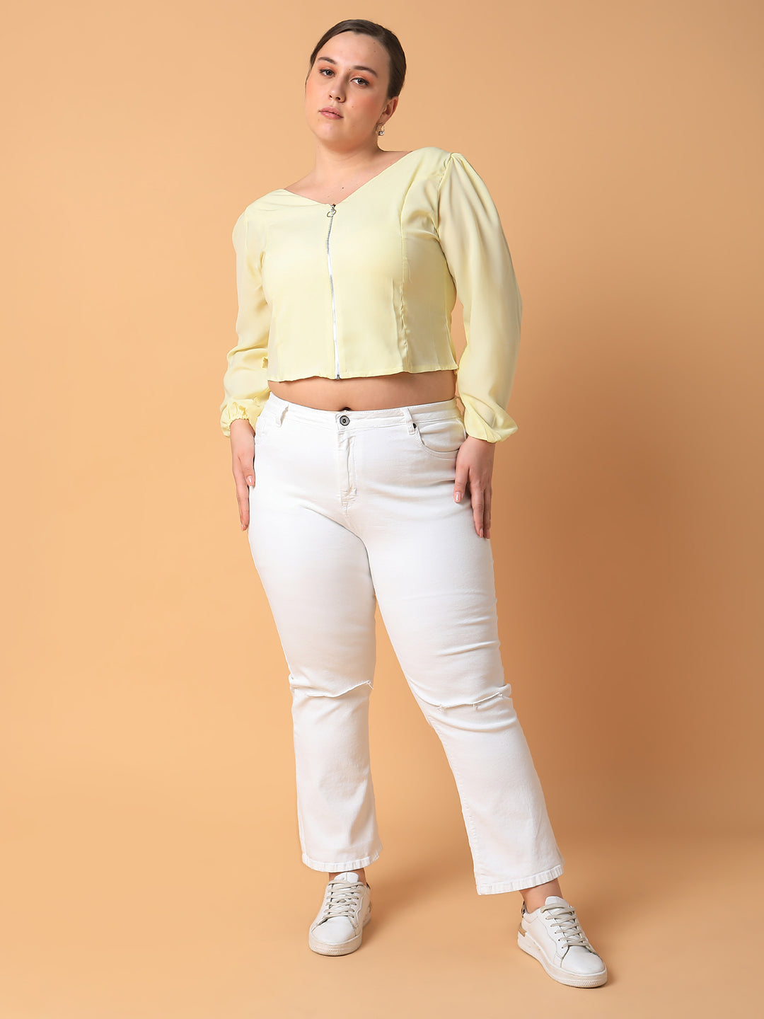 Women Solid Yellow Smocking Top