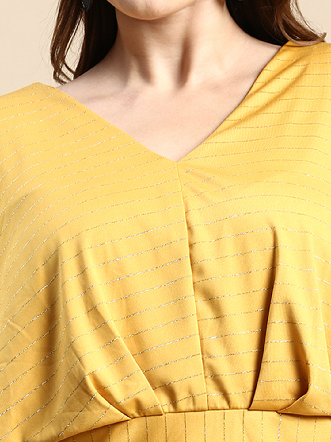 Women Horizontal Stripes Mustard Top