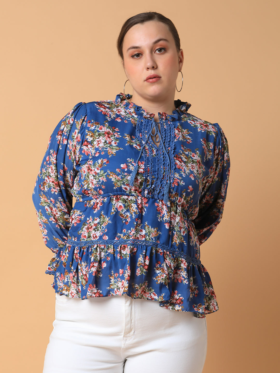 Women Floral Empire Blue Top