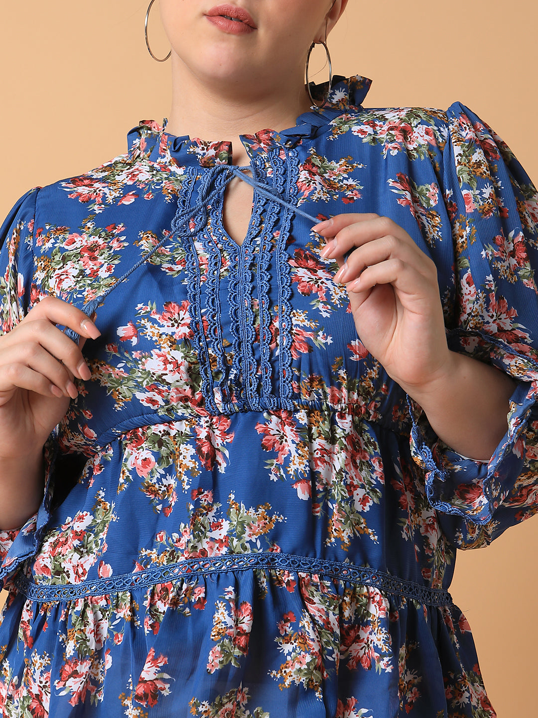 Women Floral Empire Blue Top