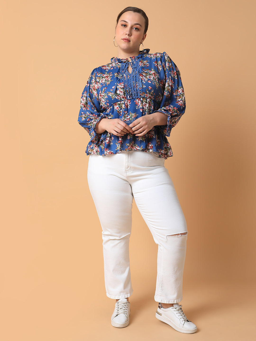 Women Floral Empire Blue Top