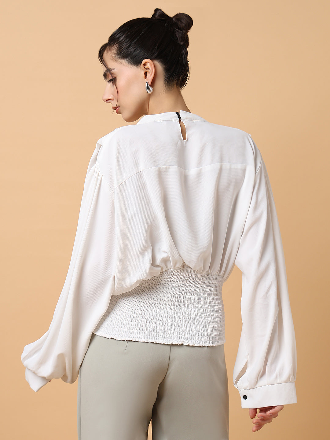 Women Solid Off White Top