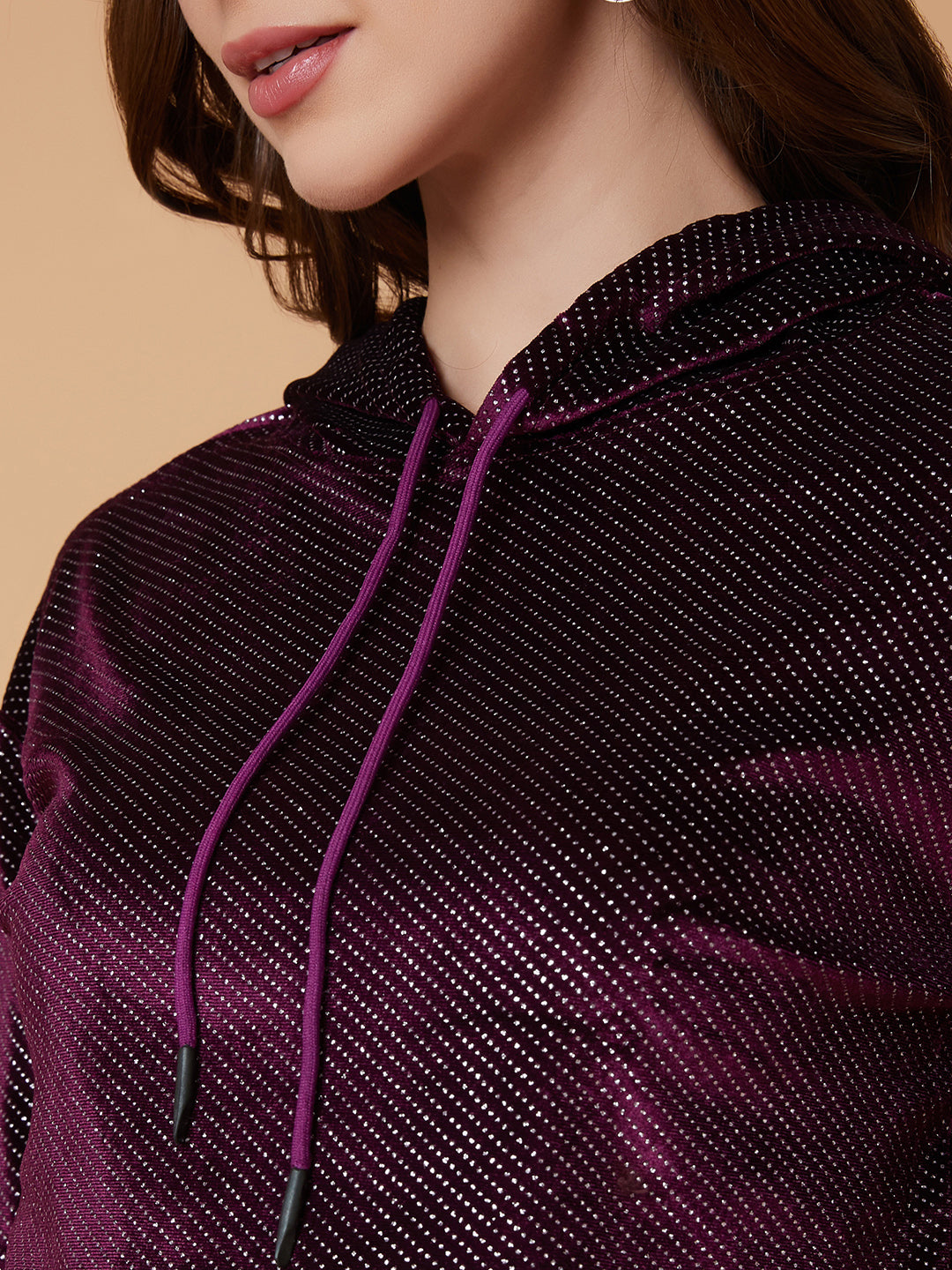 Women Solid Purple Drop Shoulder Crop Pullover