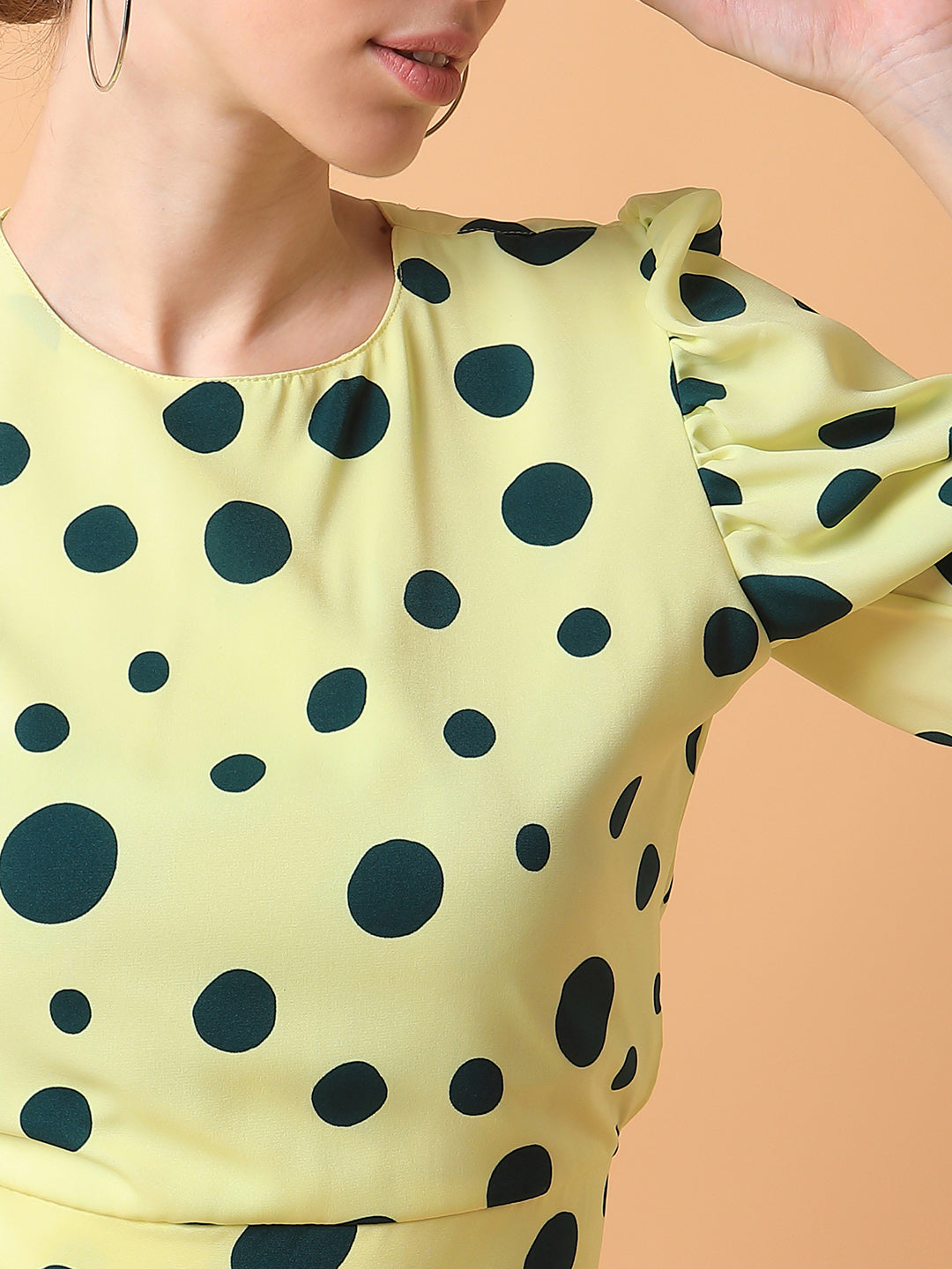 Women Polka Dots Yellow Blouson Top