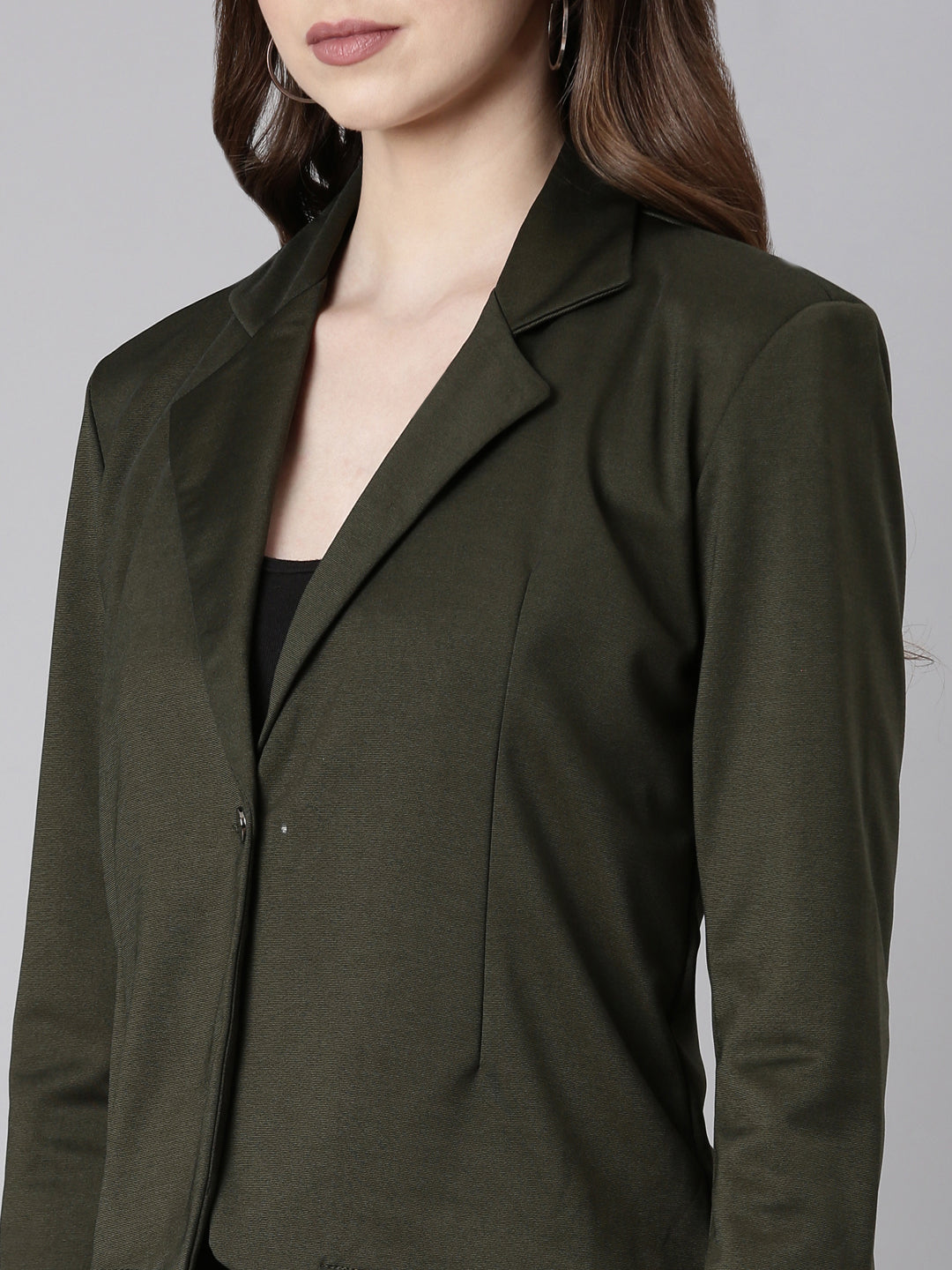Women Olive Solid Single Breasted Blazer
