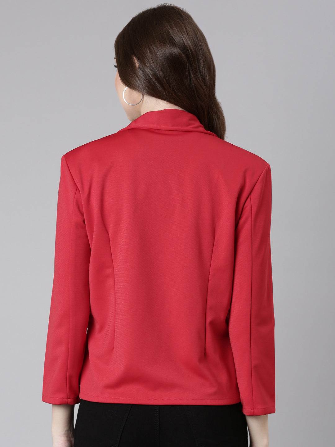 Women Red Solid Single Breasted Blazer