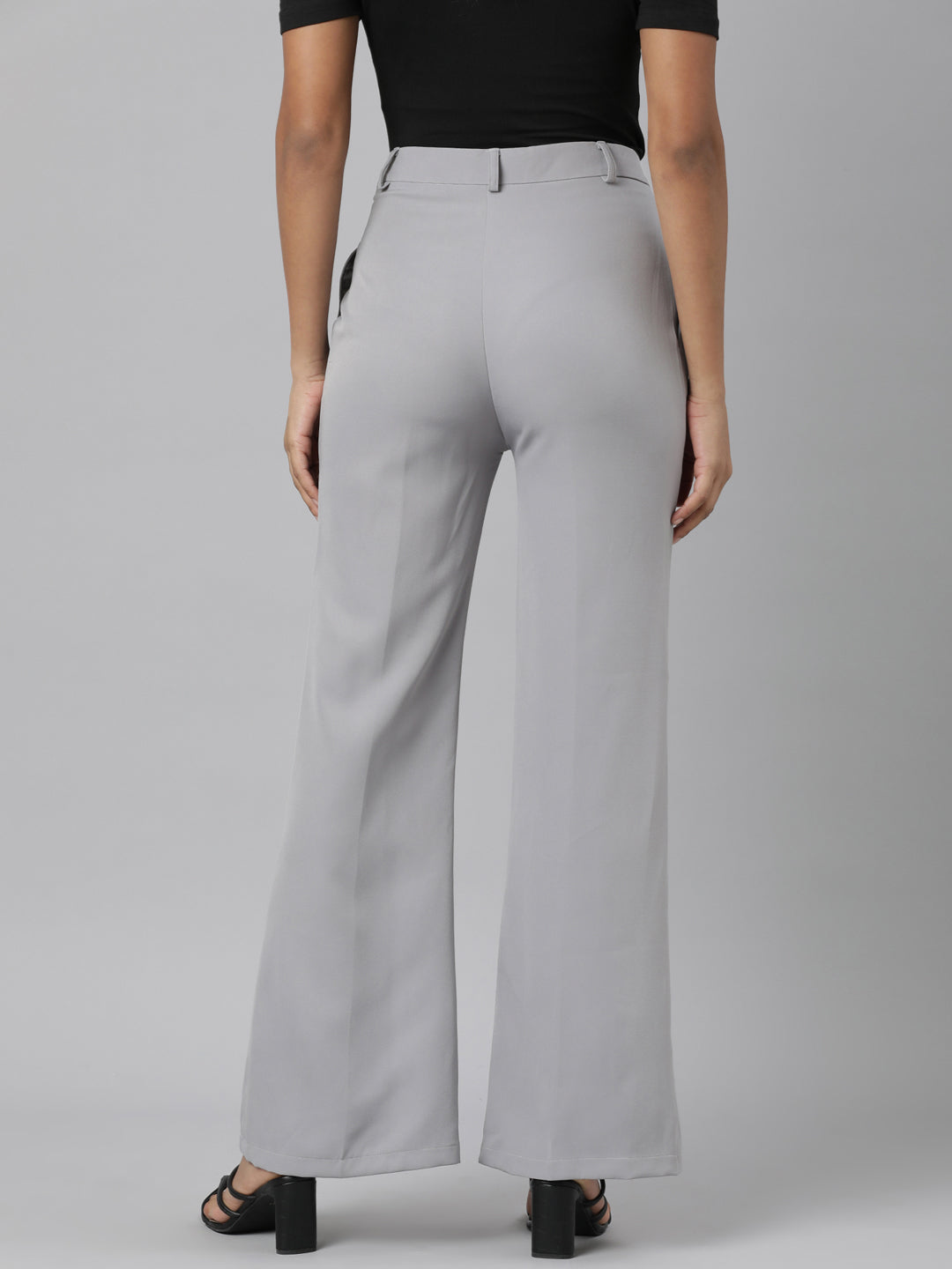 Women Grey Solid Bootcut Trousers