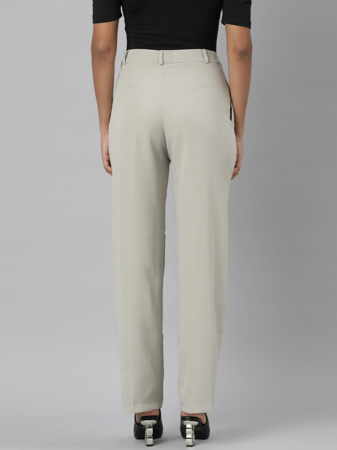 Women Beige Solid Parallel Trousers