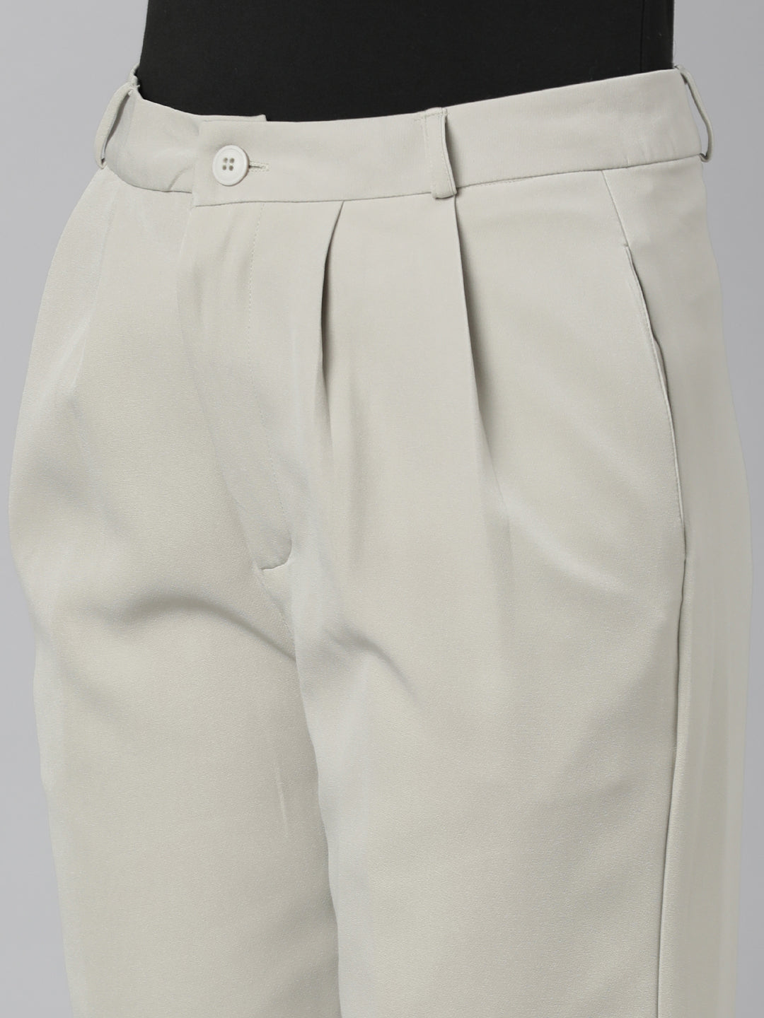 Women Beige Solid Parallel Trousers