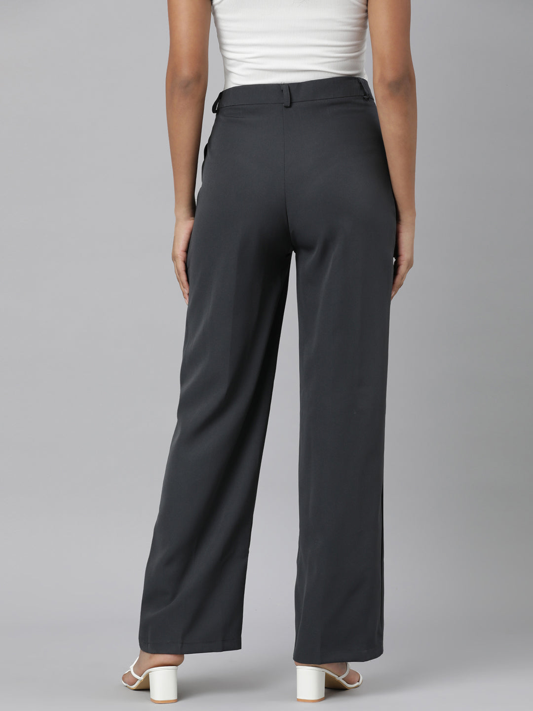 Women Charcoal Solid Parallel Trousers