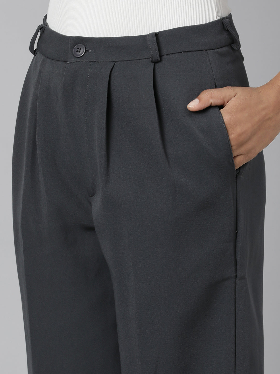 Women Charcoal Solid Parallel Trousers