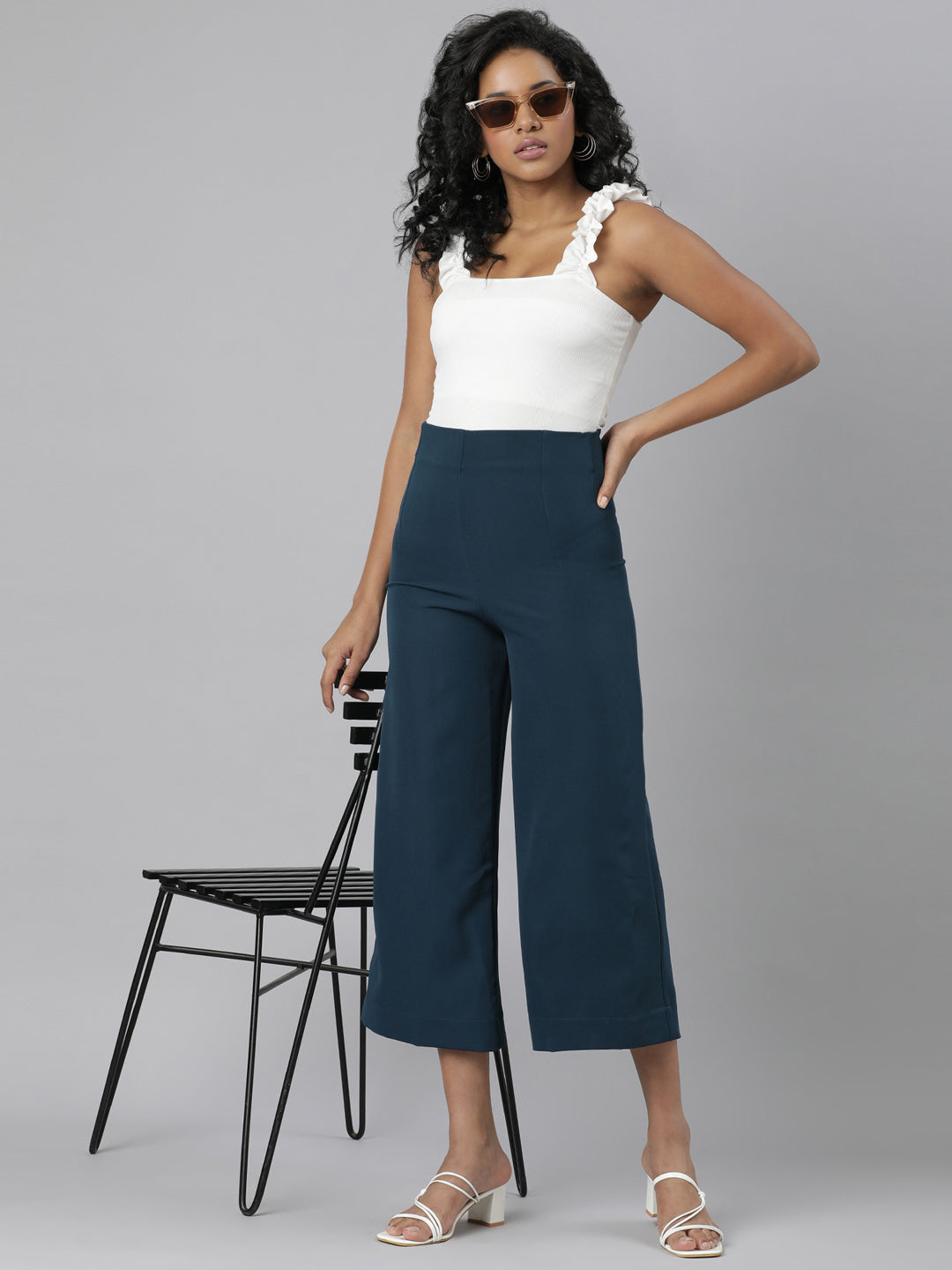 Women Teal Solid Culottes