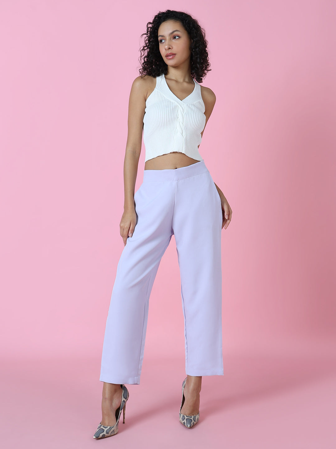 Women Solid Lavender Formal Trousers