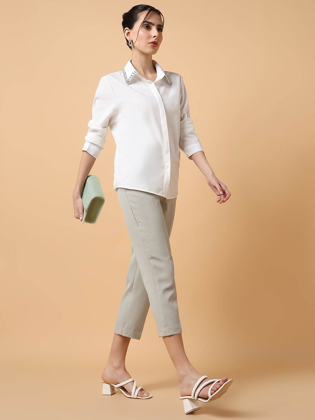 Women Solid Grey Formal Trouser